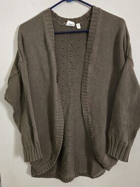 tentree Adoba Taupe Open-Front Knit Cardigan Medium